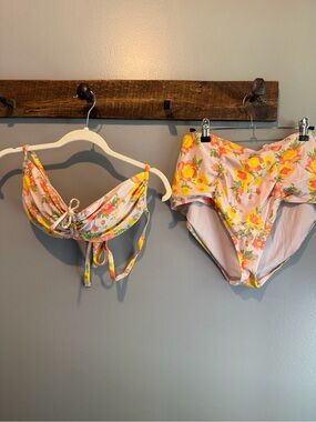 aerie Pink Floral-Trim Bikini Top